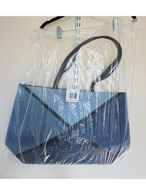 Neiman Marcus GWP Two Tone Blue Geometric Patchwork Tote Shoulder Bag